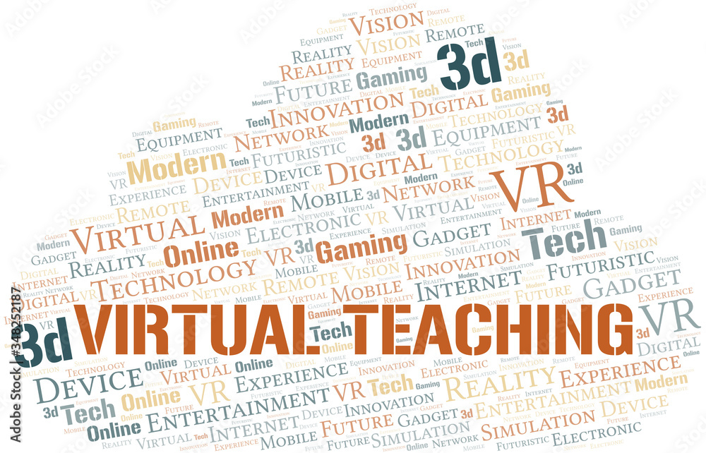 Virtual Teaching word cloud collage made with text only.