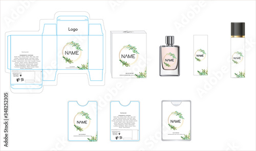 Packaging design, luxury perfume box, pocket perfume and deo design template and mock up box. Illustration vector.