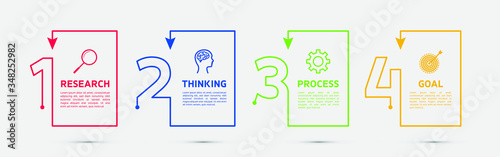 Timeline infographic colorful design element, number options, flat icons. Business concept with 4 steps. Can be used for workflow layout, diagram, annual report, web design. Vector business template
