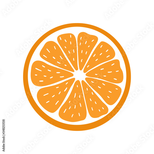 Juicy orange icon. Stock vector illustration. Bright colorful Isolated element on white background. For modern creative design, logos, banners, package, covers, prints, menus, stickers, etc.
