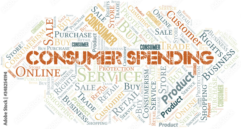 Consumer Spending word cloud collage made with text only.