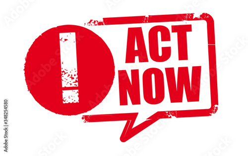 act now - red grunge rubber stamp on white background