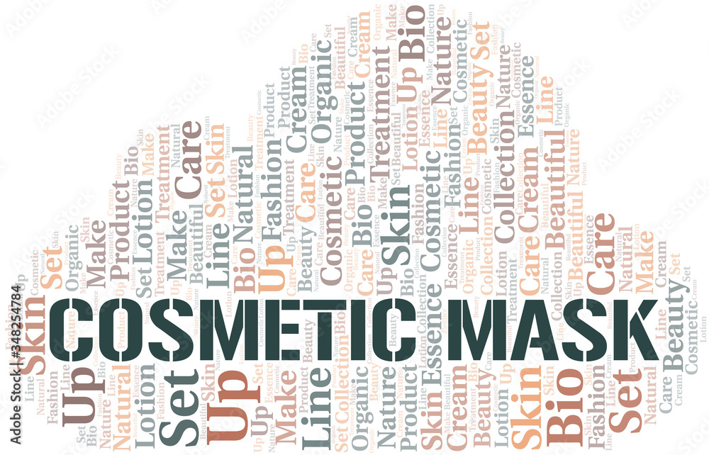 Cosmetic Mask word cloud collage made with text only.