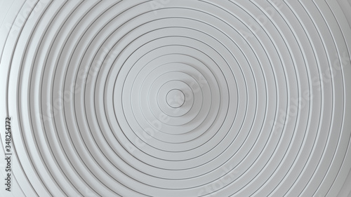Abstract pattern of circles with the effect of displacement. White clean rings. Abstract background for business presentation. Modern simple shape wave style. 3d render