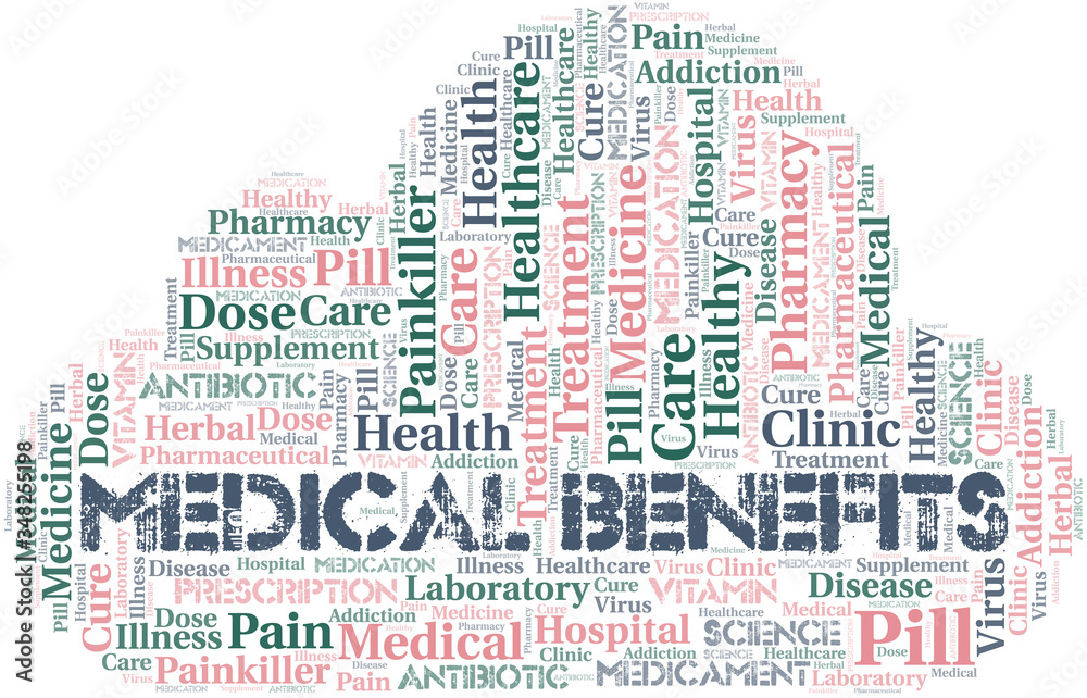 Obraz premium Medical Benefits word cloud collage made with text only.