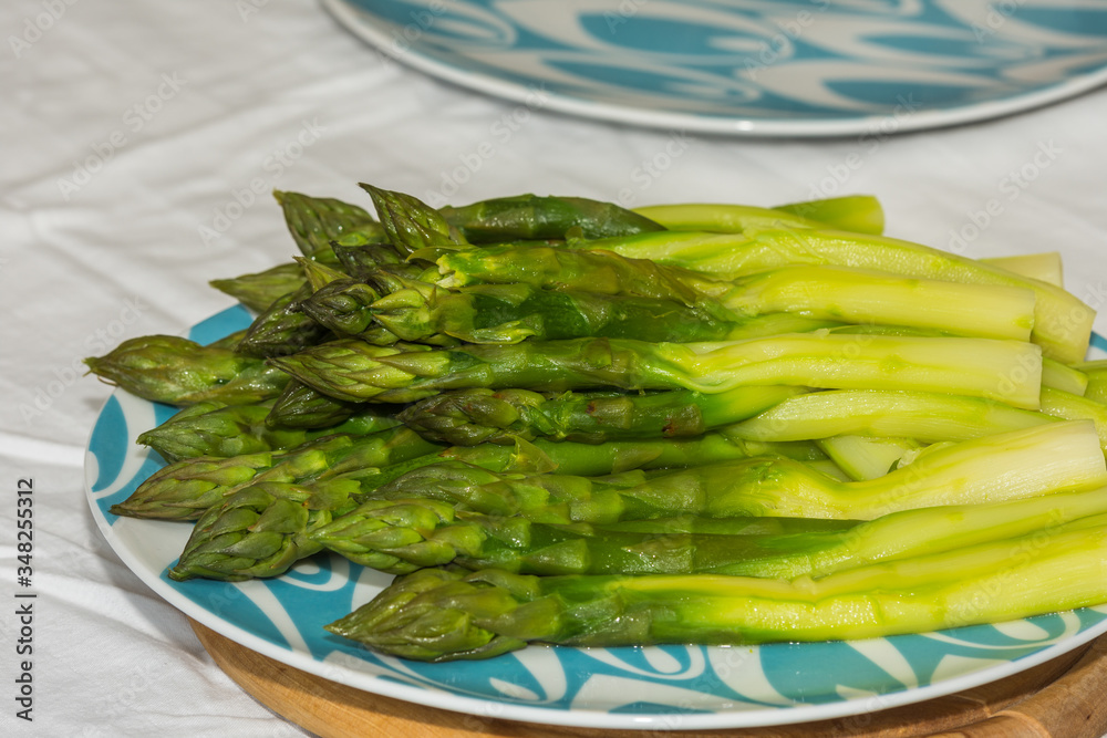 Freshly steamed asparaguse meal.