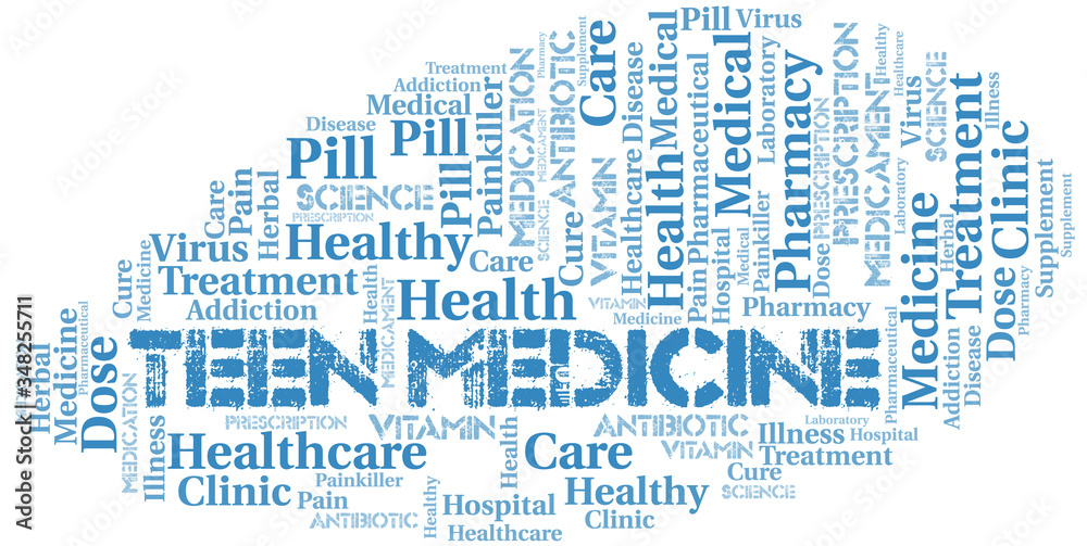 Teen Medicine word cloud collage made with text only.