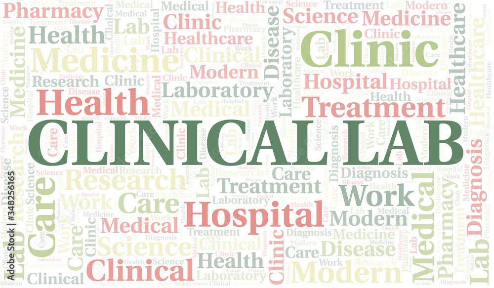 Clinical Lab word cloud collage made with text only.