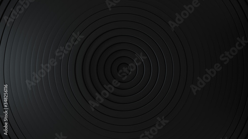 Abstract pattern of circles with the effect of displacement. Black clean rings. Abstract background for business presentation. Modern simple shape wave style. 3d render