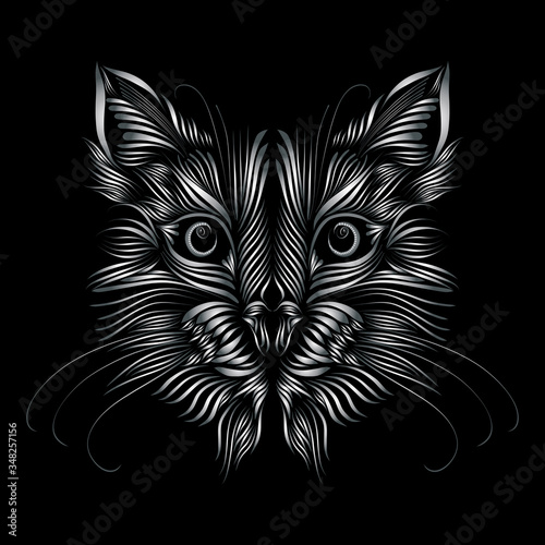 Wallpaper Mural abstract muzzle of a predatory cat of metallic color on a black background, graceful lines of a tattoo, piercing eyes Torontodigital.ca