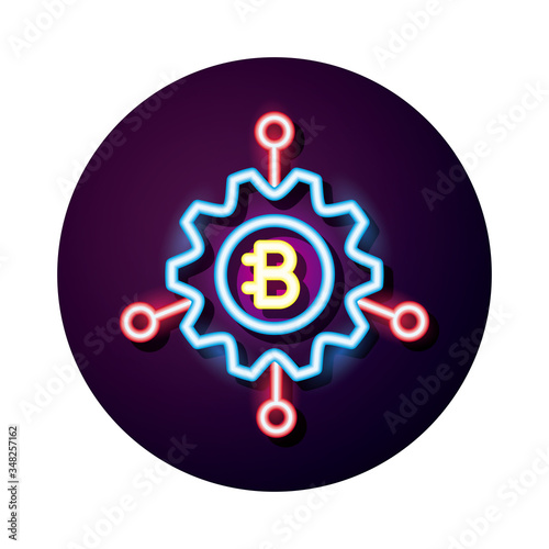 bitecoin in gear crypto currency neon style