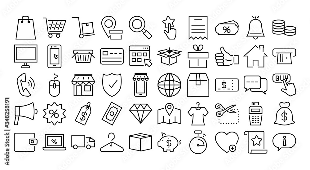 shopping online icon set, line style
