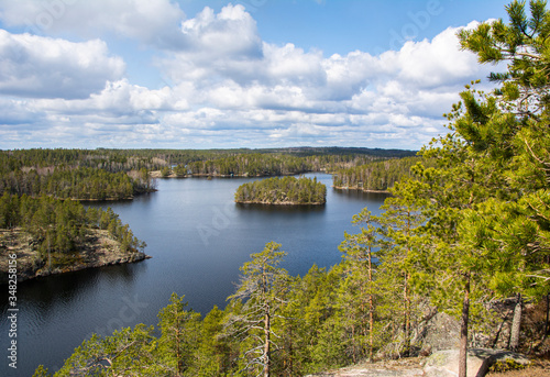 View of The Repovesi National Park from Katajavuori Hill, lake and rocks, Kouvola, Finland © hivaka