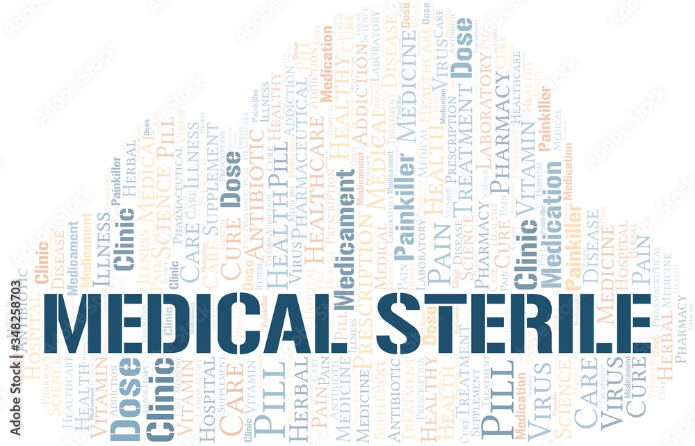 Medical Sterile word cloud collage made with text only.