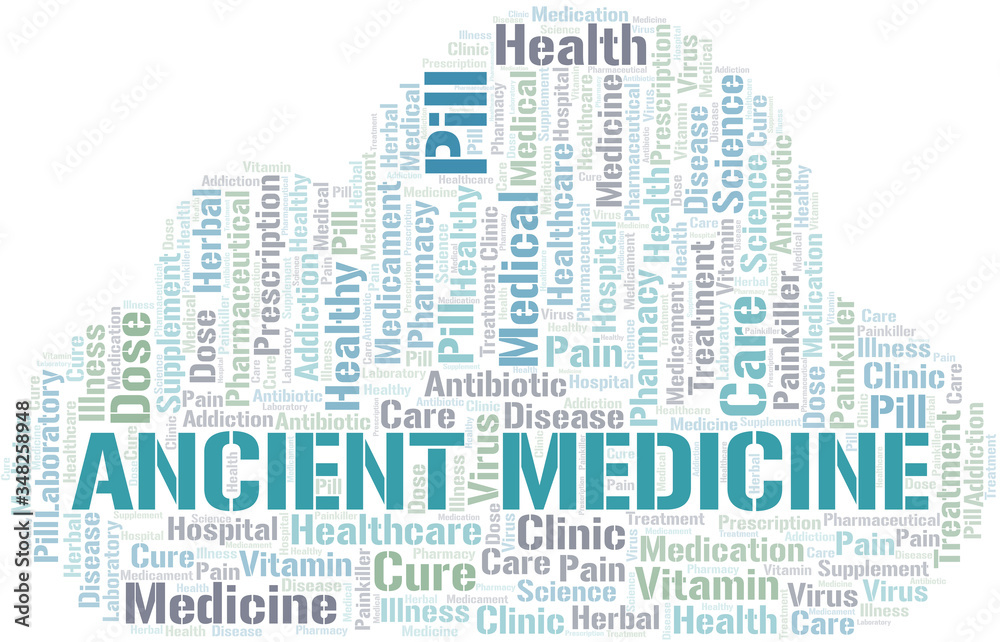 Ancient Medicine word cloud collage made with text only.