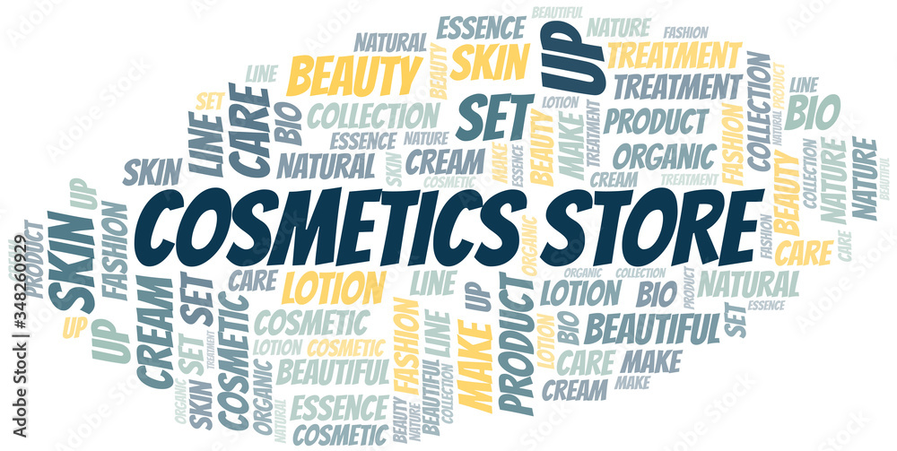 Fototapeta premium Cosmetics Store word cloud collage made with text only.