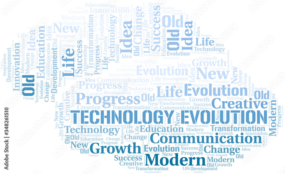 Technology Evolution word cloud collage made with text only.