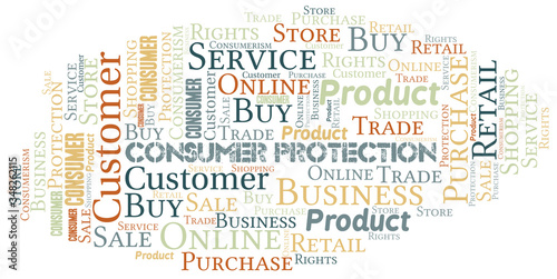 Consumer Protection word cloud collage made with text only.