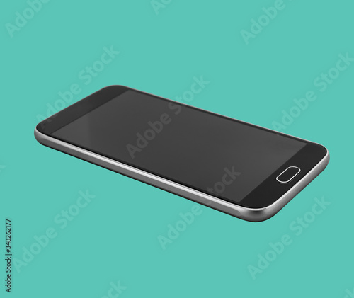 Black with silver frame smartphone mockup on blue background with grey screen