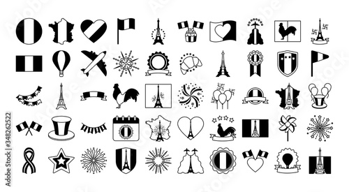 bastille day icon set, line style