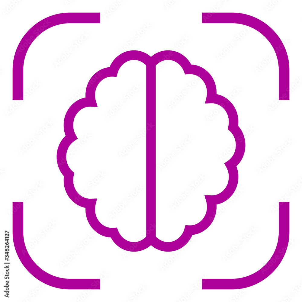 Brain icon vector in purple focus. White background
