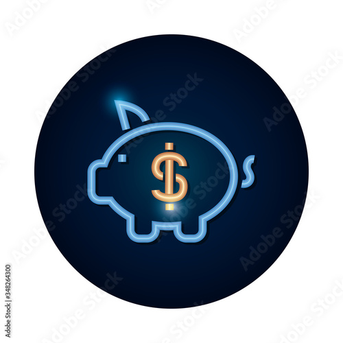 shopping online concept, piggy bank with money symbol icon, neon style