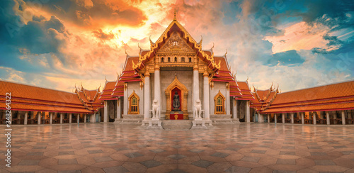 The Marble Temple, Wat Benchamabopitr Dusitvanaram at sunrise in Bangkok, Thailand. © nuttawutnuy