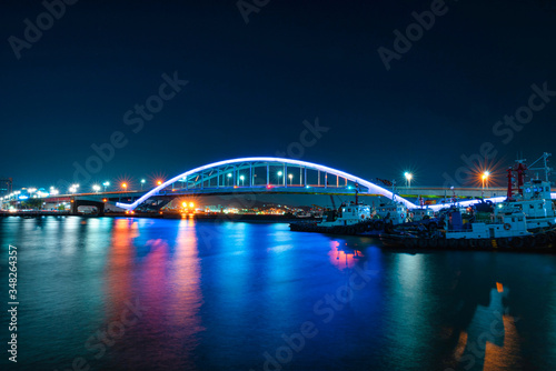 Busandaegyo Bridge at night in Jung-gu, Busan, South Korea.