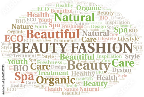 Beauty Fashion word cloud collage made with text only.