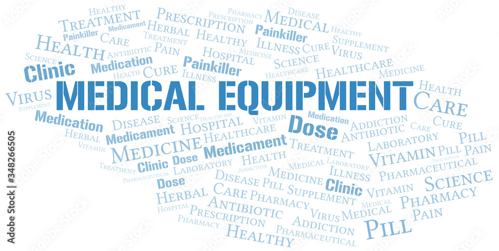 Medical Equipment word cloud collage made with text only.