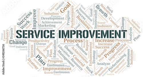 Service Improvement word cloud collage made with text only.