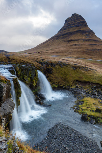 Kirkjufell mountain and kirkjufellsfoss waterfall
