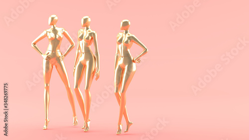 Fashion golden model on the pink background.-3d rendering..