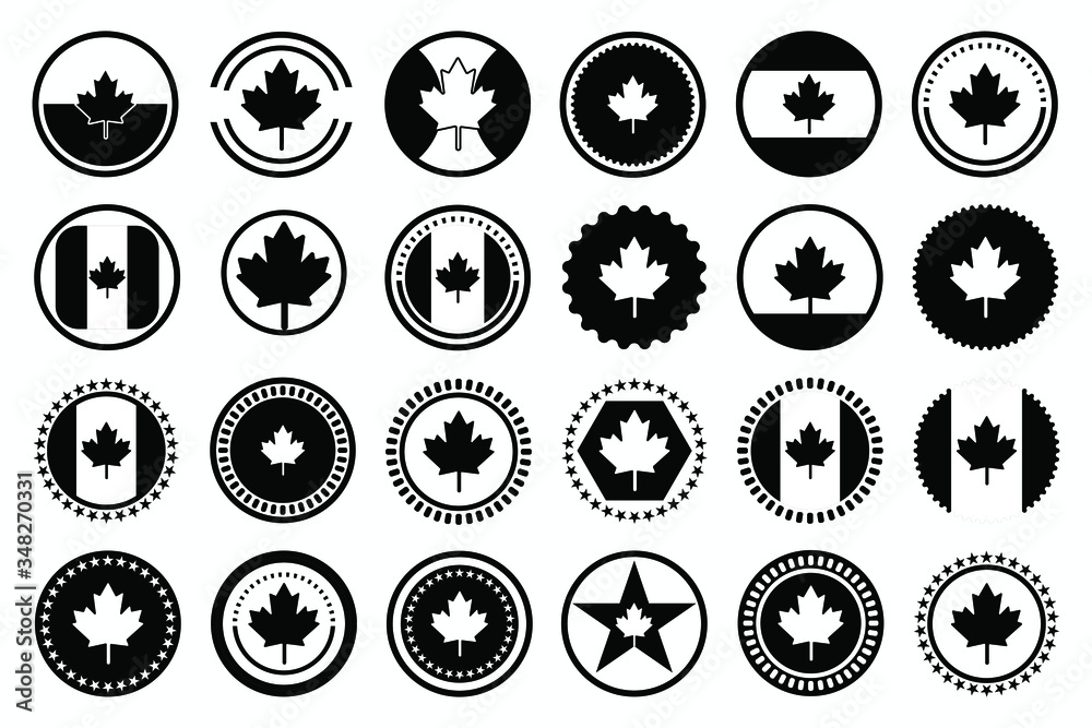 Vector Canadian Buttons icons collection, Canada set buttons with black frame
