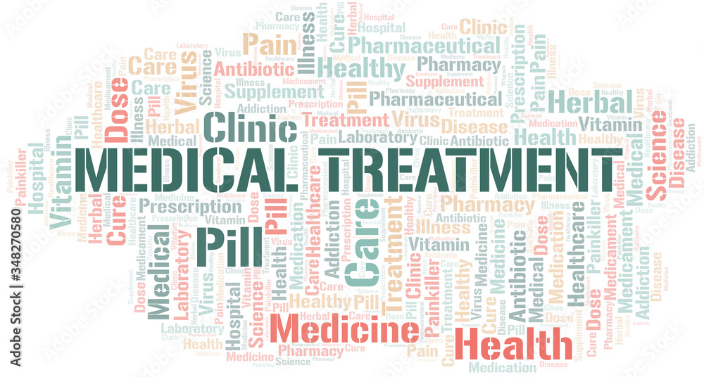 Medical Treatment word cloud collage made with text only.