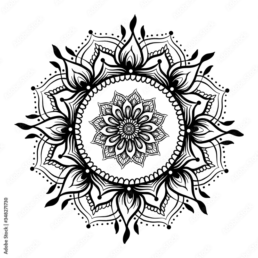 Mandala. Vintage round pattern. Hand drawn abstract background. Traditional Indian henna mehendi tattoo element. Outline vector illustration.