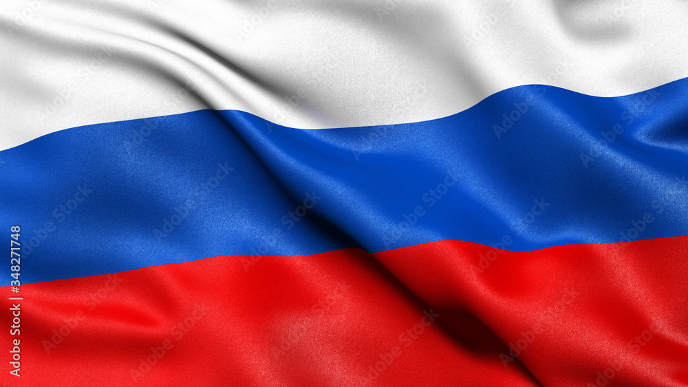 3D illustration of the flag of Russia waving in the wind.