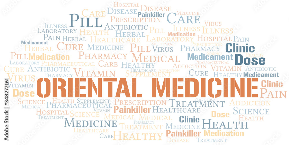 Fototapeta premium Oriental Medicine word cloud collage made with text only.
