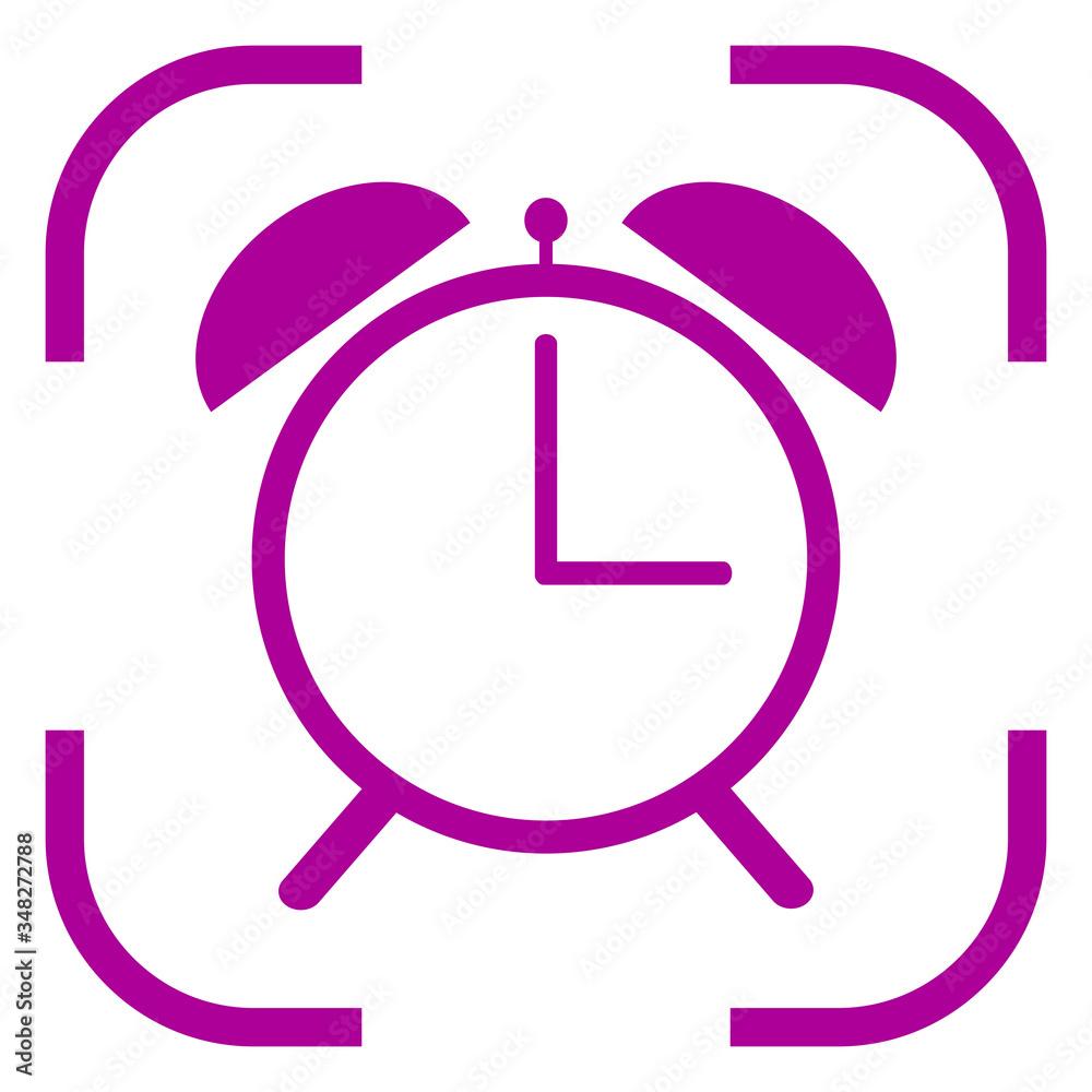 Alarm clock icon in purple focus. White bakground Alarm clock icon in purple focus. White bakground