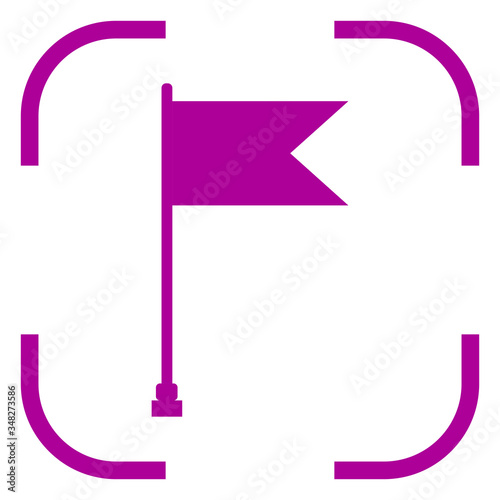 Flag, banner icon in purple focus. White background