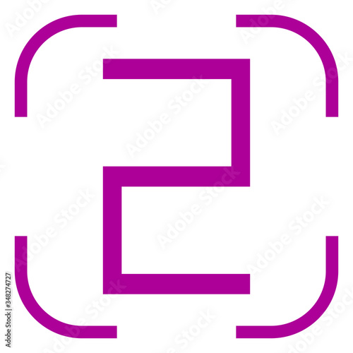 Number two, numeral icon in focus. White background