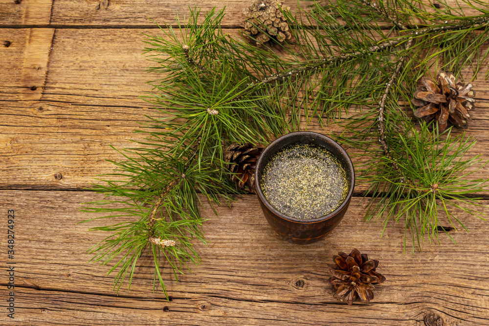 Pine needle tea, sollip-cha, traditional Korean beverage. Alternative medicine, healthy life style Pine needle tea, sollip-cha, traditional Korean beverage. Alternative medicine, healthy life style