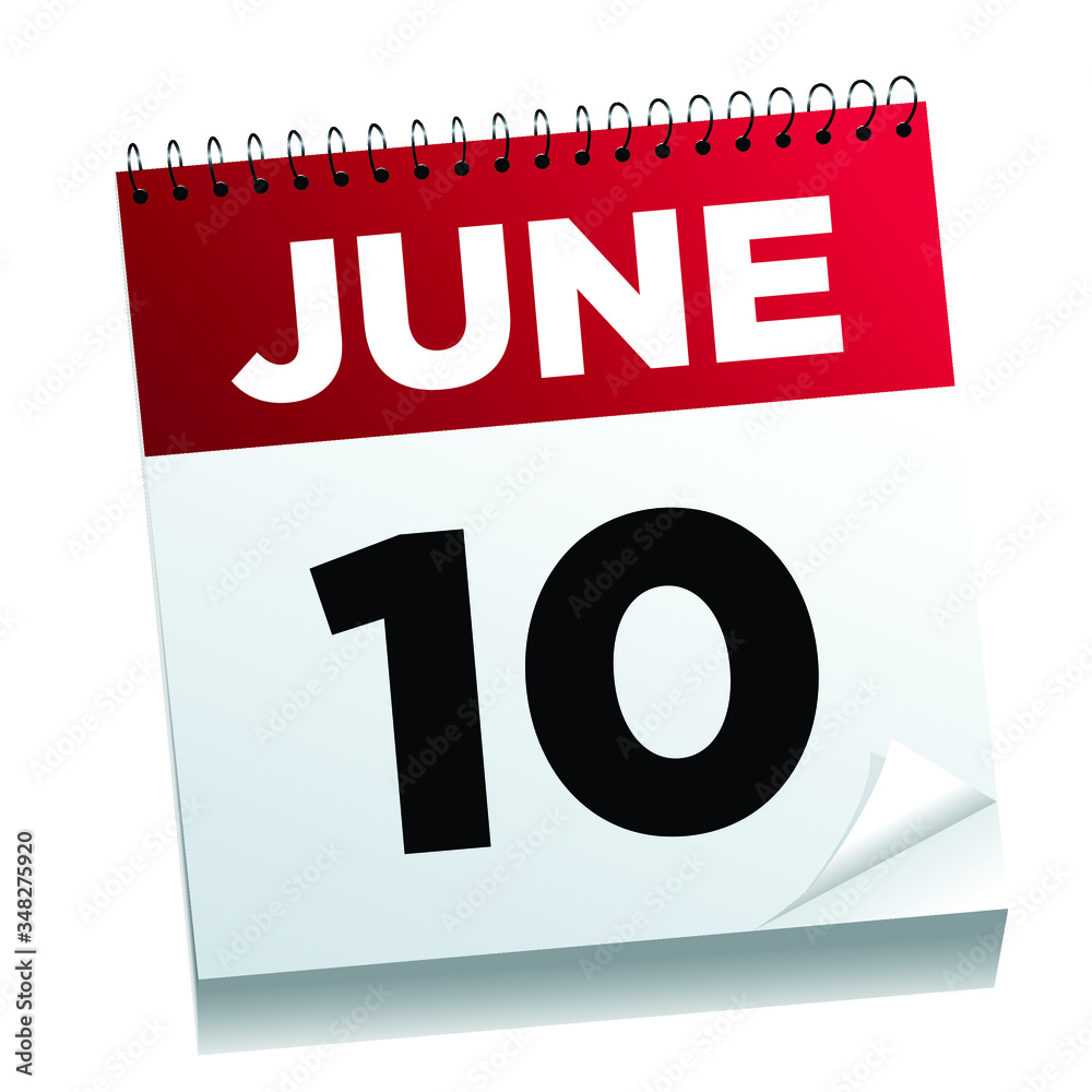 June 10th on a calendar page - illustrated. June 10th on a calendar page - illustrated.