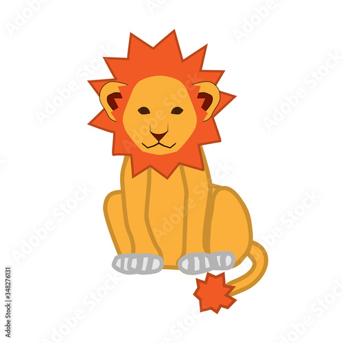 Icon yellow lion with a fiery mane on a white background