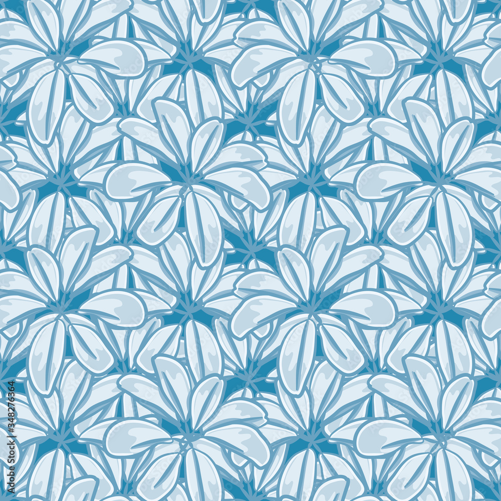 Blue whorled leaves seamless vector pattern. Monochromatic foliage illustration background. Blue whorled leaves seamless vector pattern. Monochromatic foliage illustration background.