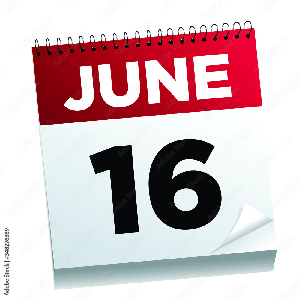 June 16th on a calendar page - illustrated. June 16th on a calendar page - illustrated.