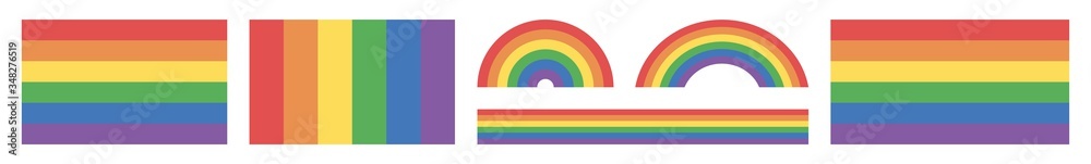 Rainbow Flag Icon Colors | Gay Pride Movement Symbol | Tolerance Flags | Lesbian Bisexual Transgender Love Banner | Community Sign | Isolated | Variations