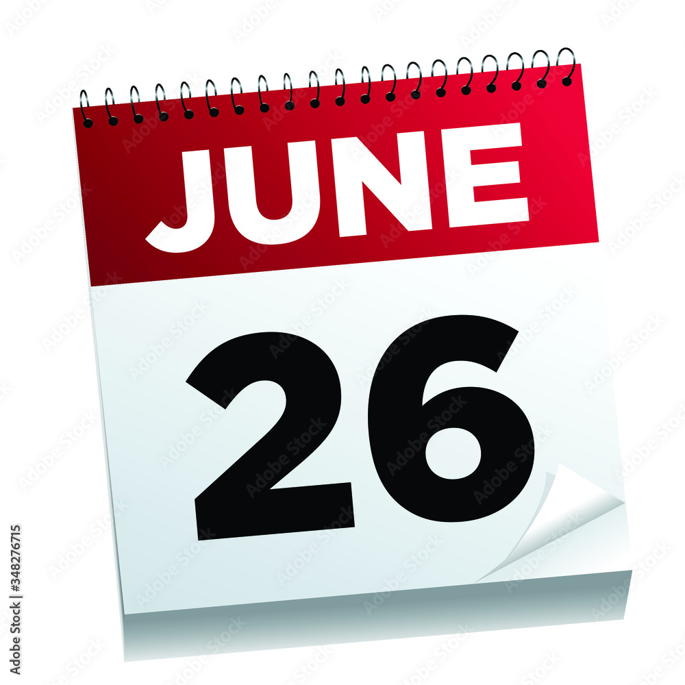 June 26th on a calendar page - illustrated. June 26th on a calendar page - illustrated.