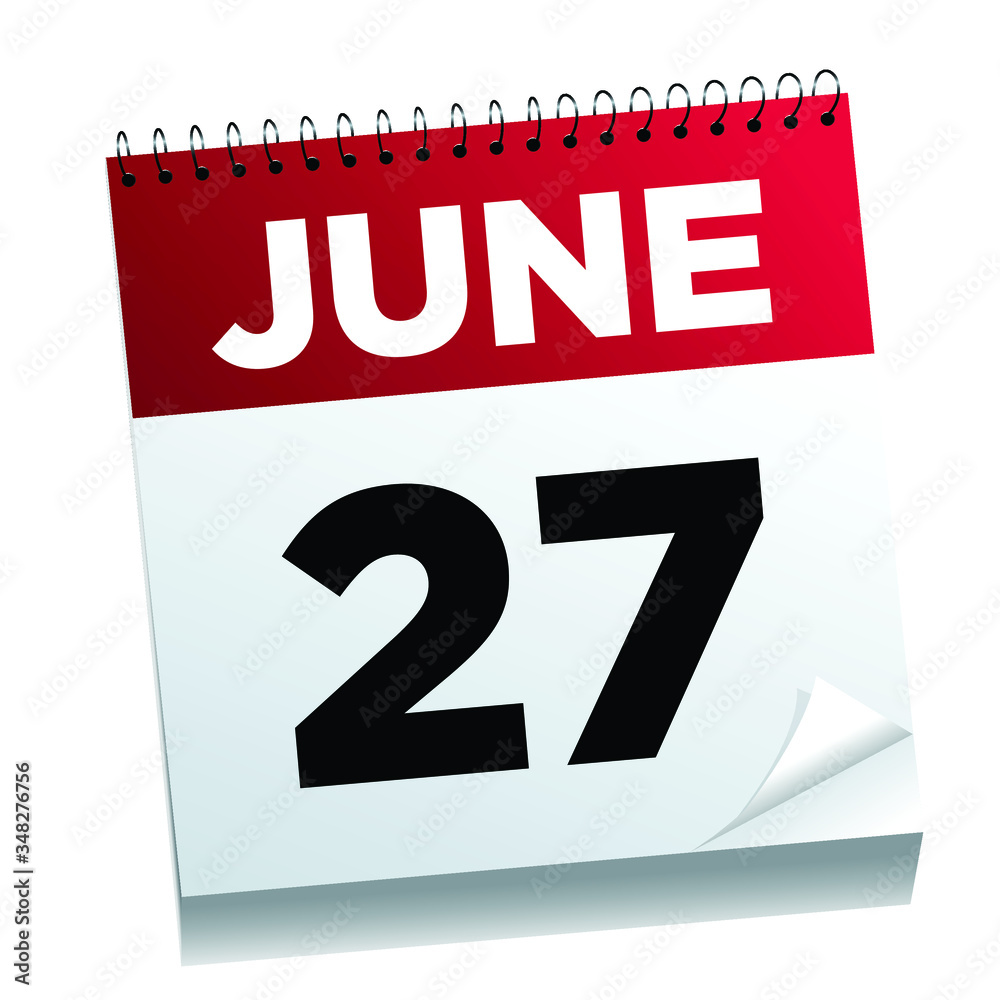 June 27th on a calendar page - illustrated. June 27th on a calendar page - illustrated.