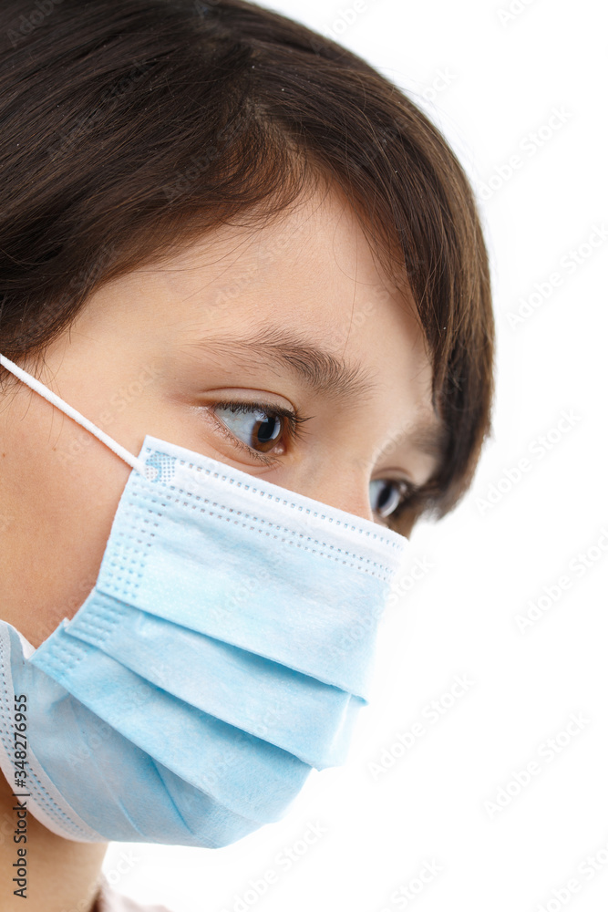 Child in medical mask on white isolated background Child in medical mask on white isolated background